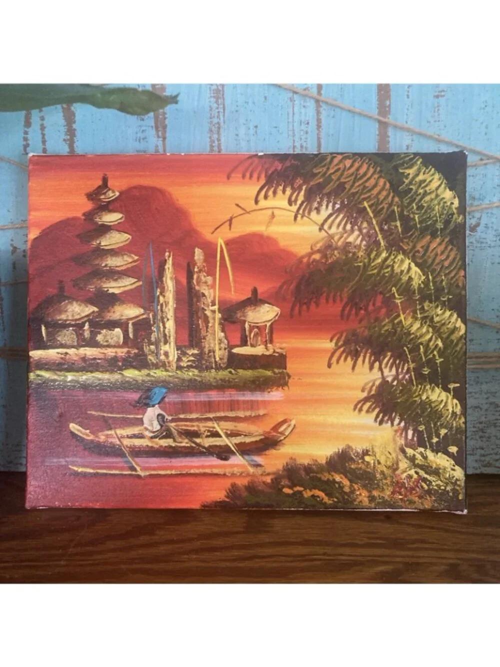VTG Painting Pura Ulun Danu Bratan Temple Indonesia Bali Tiki Bar Art 8x10”